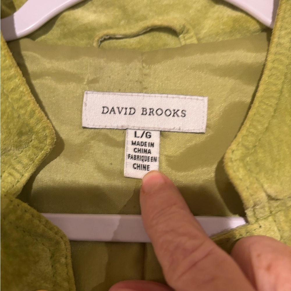 DAVID BROOKS LG AVOCADO GREEN SUEDE SHORT JACKET GOLD SNAPS ROLL UP CUFFS LINED - Picture 2 of 15